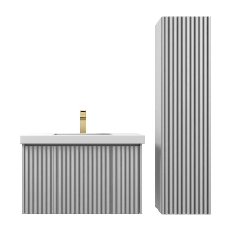 Blossom Positano 30" Floating Vanity with Sink & Side Cabinet - Light Grey
