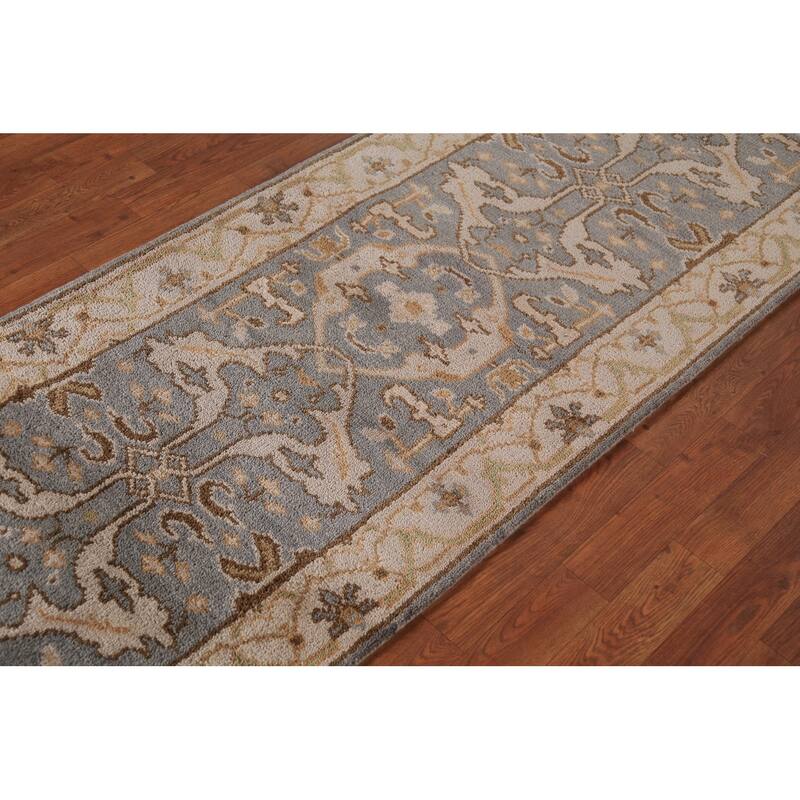 Gray Oushak Indian Runner Rug Hand-Knotted Wool Carpet - 2'8" x 8'1"