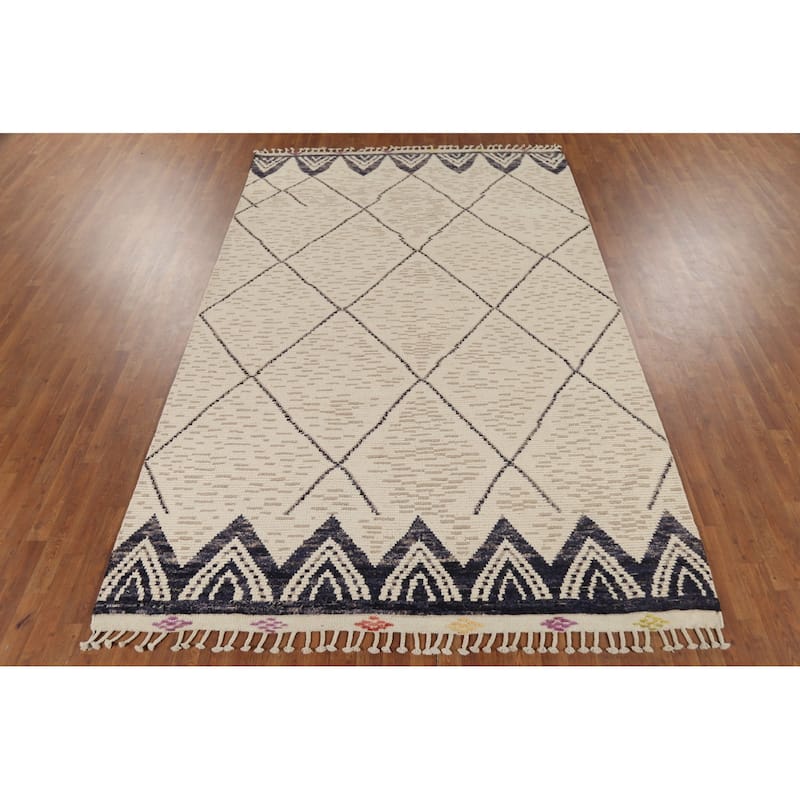 Trellis Moroccan Area Rug Hand-Knotted Wool Carpet - 6'11"x 10'9"