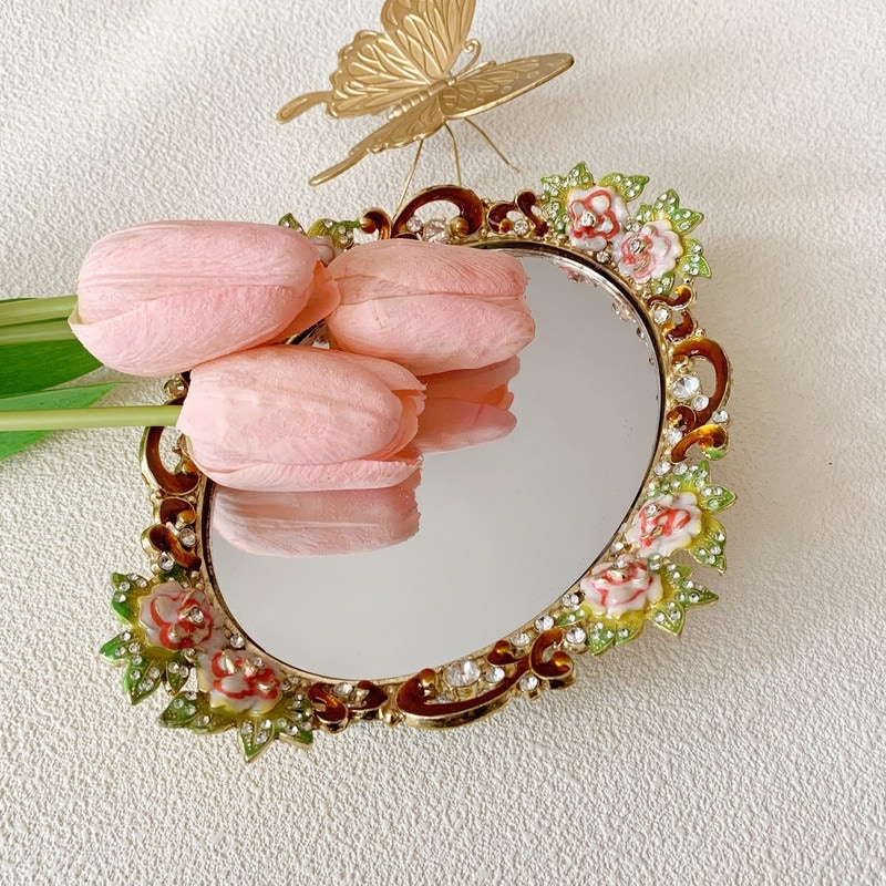 Gold Mirror Tray - Pink Rose - 8.2