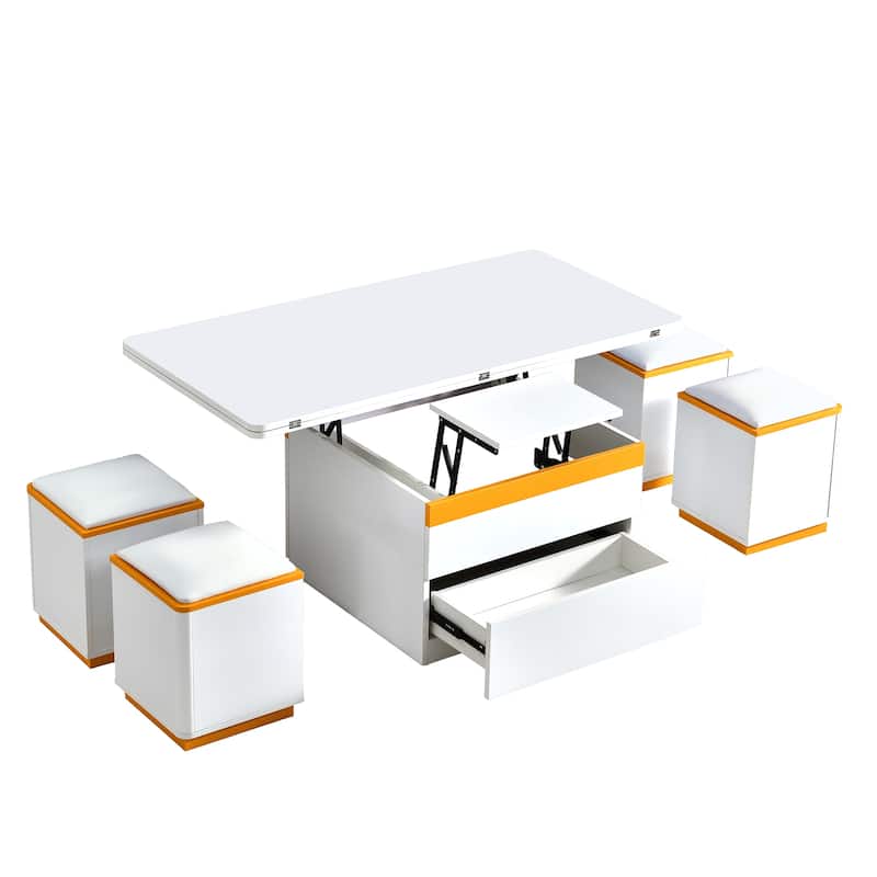 Lift Top Coffee Table with Four Storage Stools Foldable Top and Adjustable Design for Living Room Use