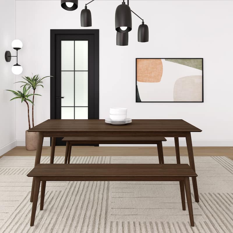 Plank and Beam 72" Mid-Century Solid Wood Dining Table and Benches Set