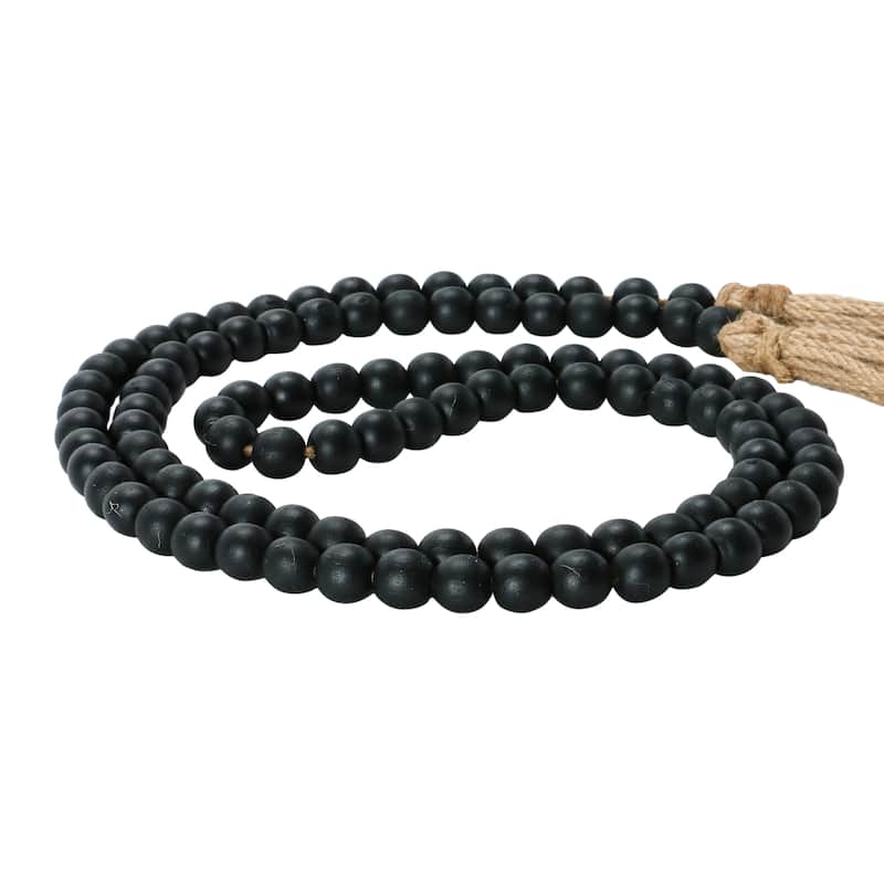 Paulownia Wood Bead Garland with Jute Tassels - Black - 72.0"L x 0.6"W x 0.6"H