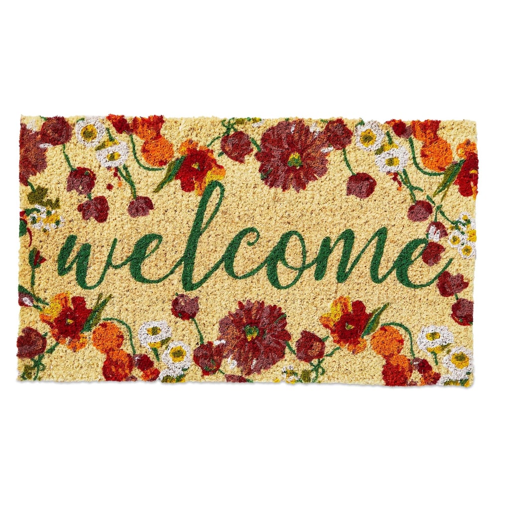 1'6" x 2'6" Blooming Welcome Coir Mat Rectangle Indoor and Outdoor Coir Door Welcome Mat