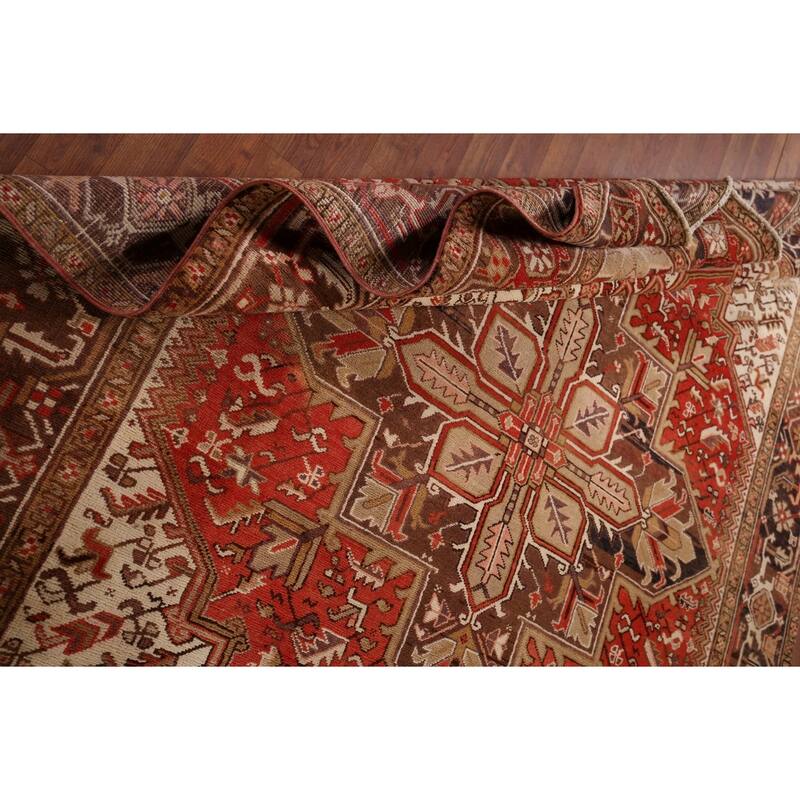 Geometric Red Heriz Persian Vintage Area Rug Handmade Wool Carpet - 6'11"x 9'10"