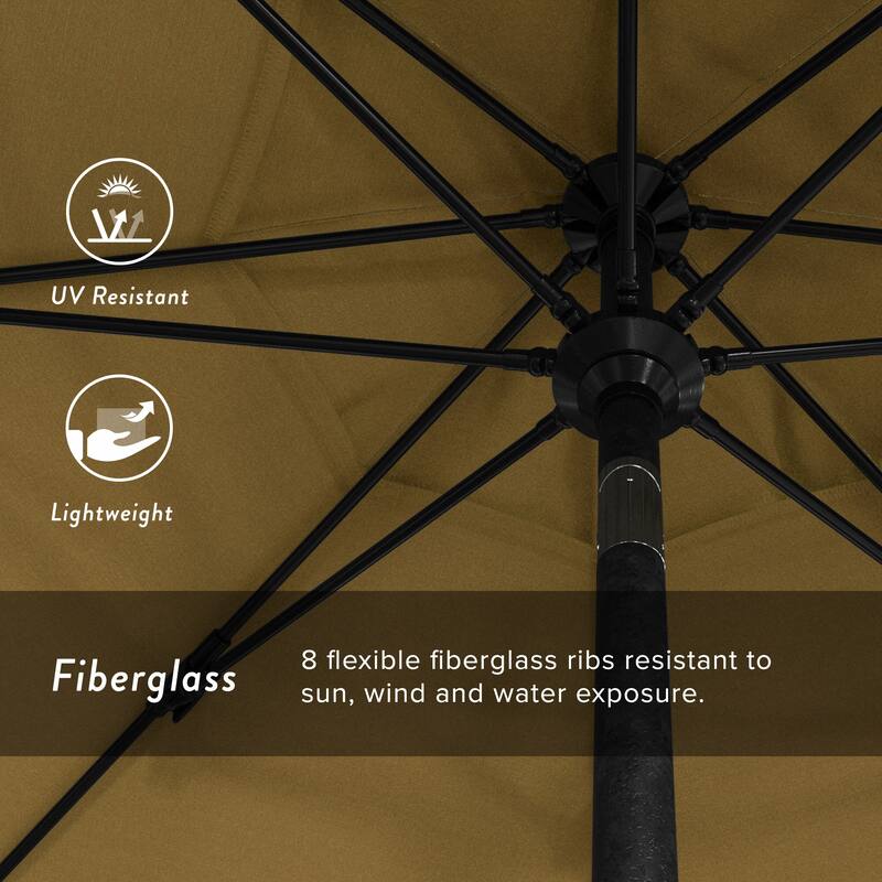 California Umbrella 9' Rd.Crank Lift, Collar Tilt, Aluminum Pole, Fiberglass Rib Patio Umbrella, Black Finish, Sunbrella Fabric