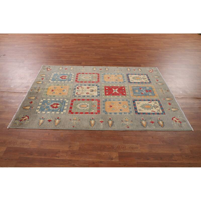 Garden Design Kazak Area Rug Hand-Knotted Wool Carpet - 4'0" x 6'1"