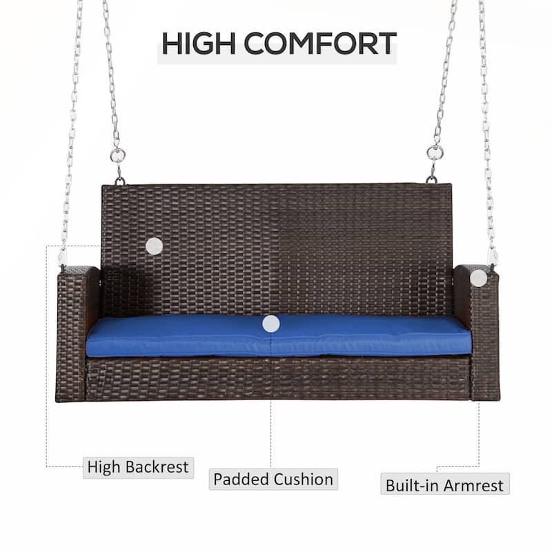 Outsunny 2 Person Wicker Hanging Swing Bench with Cushions for Backyard and Garden