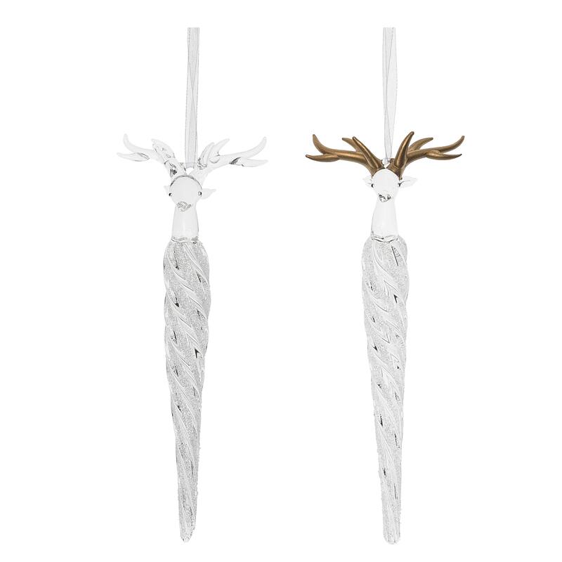 Transpac Glass Ornament w/Deer Head Set of 2 Christmas Home Decorations - Multicolor