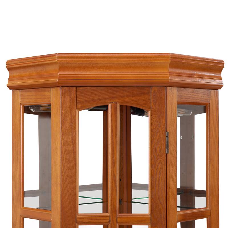 Lighted Curio Display Cabinet, China Cabinet with Tempered Glass Doors & Adjustable Shelves, Freestanding Glass Display Case