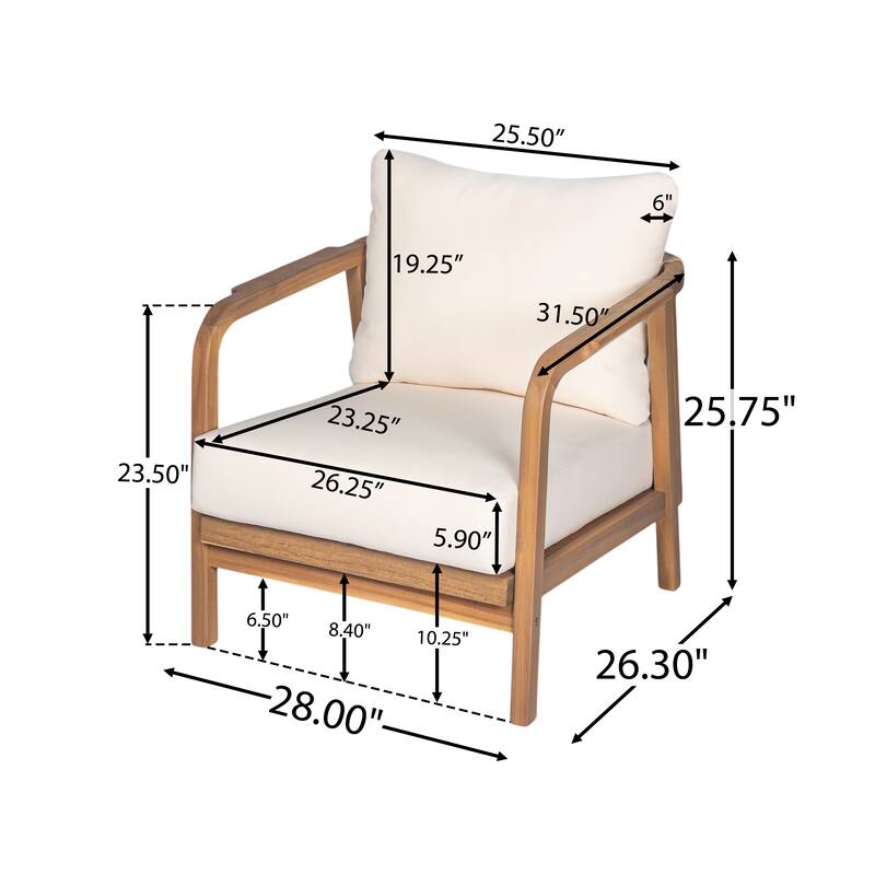 28" Outdoor Lounge Chair with Woven Backrest, Solid Wood Frame, Comfortable Cushions, and Curved Armrests for Patio or Garden