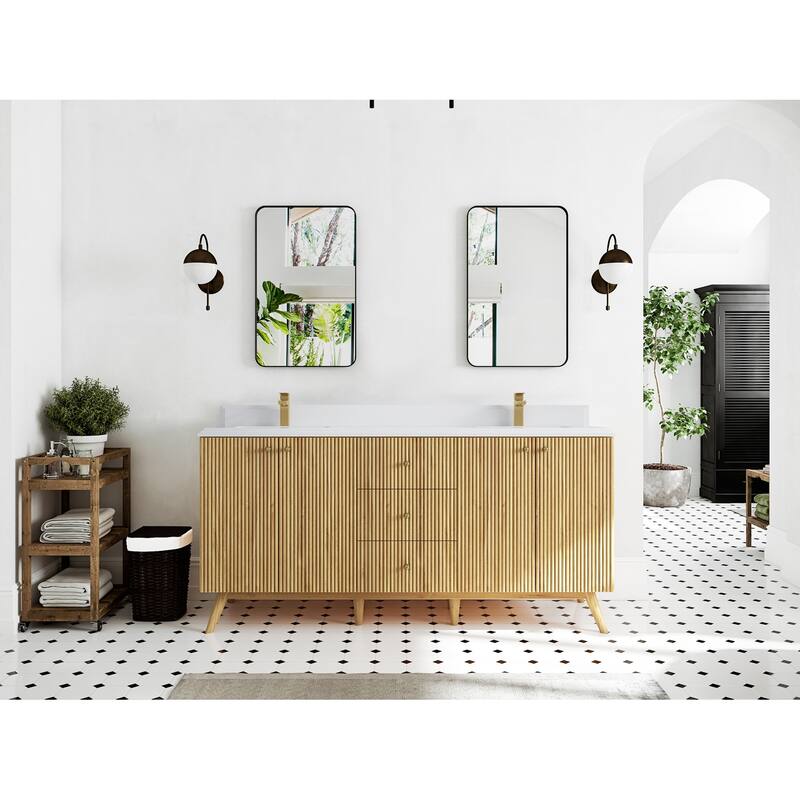 Willow Collections 72 in. W x 22 in. D Pasadena Solid Teak Double Sink Bathroom Vanity with Countertop