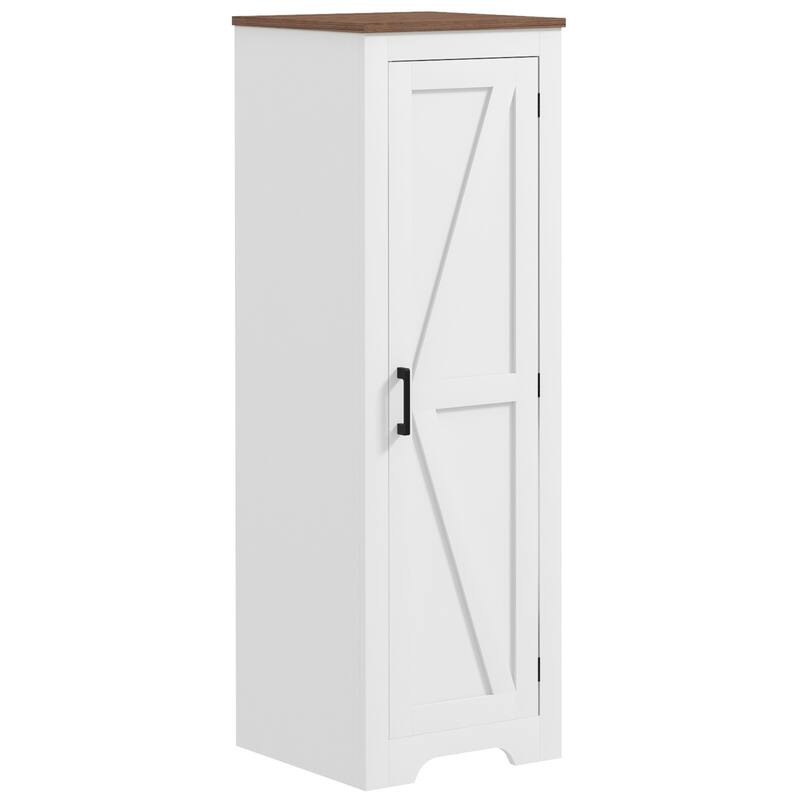 HOMCOM Farmhouse Storage Cabinet with Adjustable Shelf, Single Barn Door Accent Cabinet for Living Room - White