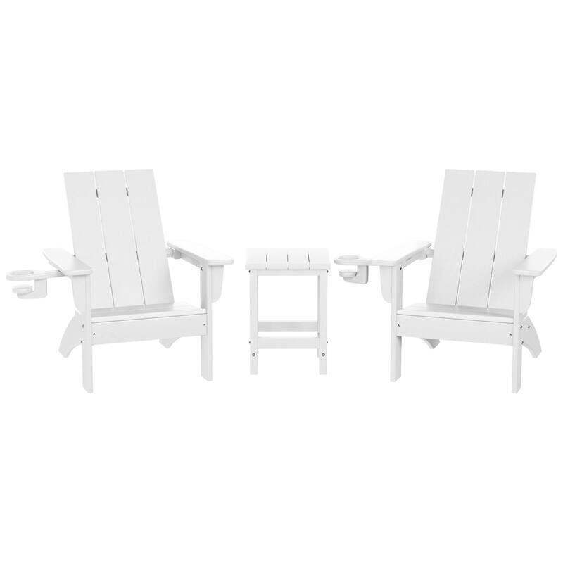 Shoreside Kids Outdoor Poly Adirondack Chair with Side Table 3-Piece Set - White