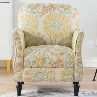 Arm Chairs for Living Room Abstract Print Contemporary Accent Chair, Beige & Yellow