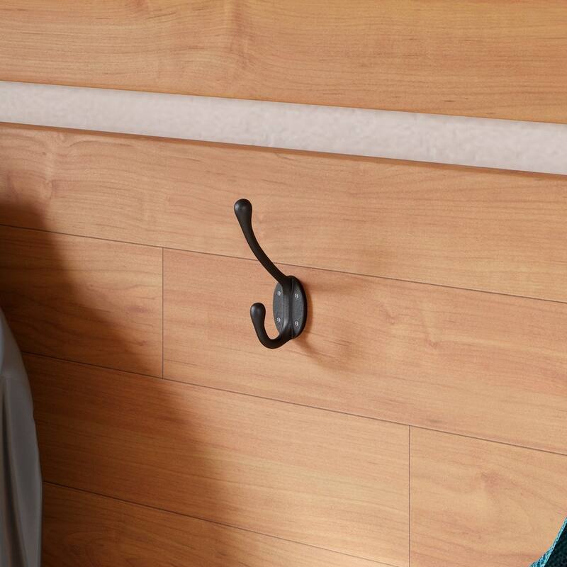 Black Wrought Iron Robe and Coat Double Hooks 5" L Entry Way Hanger Wall Mount (Set of 12) Renovators Supply
