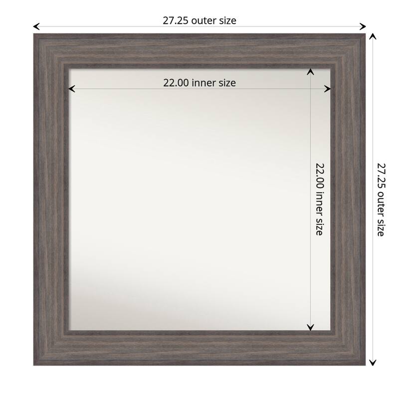 Country Barnwood Framed Non-Beveled Custom Wall Mirror, Bathroom Vanity Mirror - Outer Size: 27.25 x 27.25
