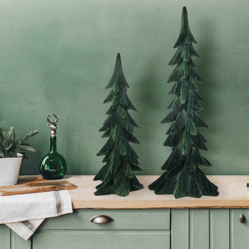 17.5-23" Resin Flocked Tree Set of 2