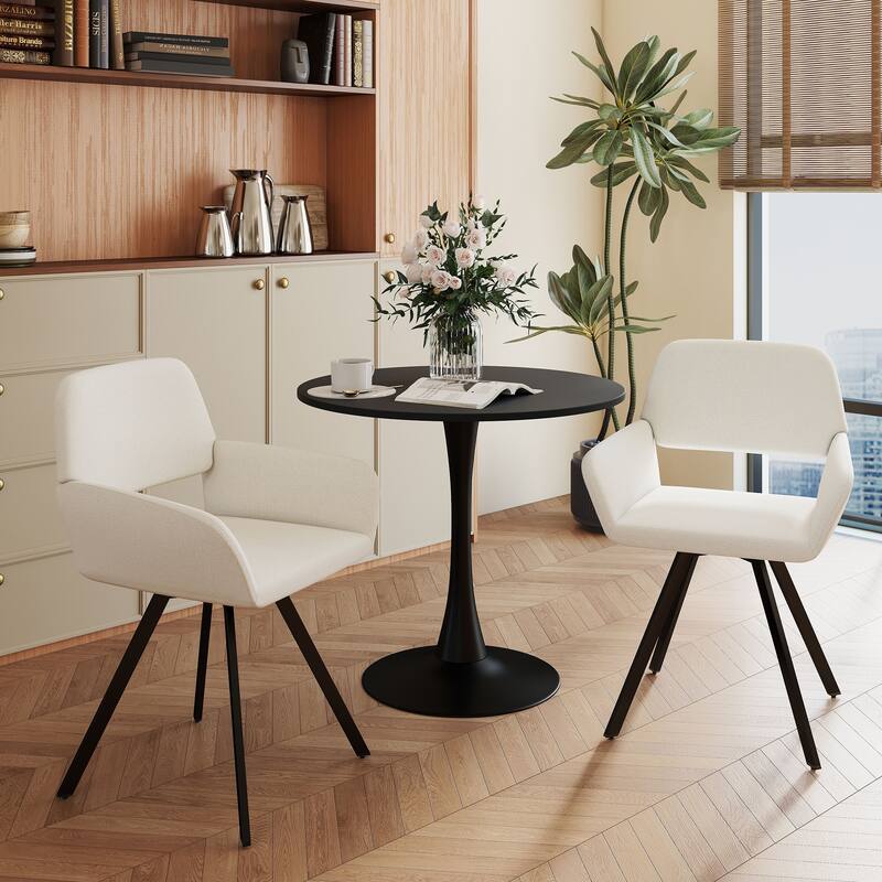 Homy Casa 3-Piece Modern Dining Set with Round Pedestal Table and Upholstered Armchairs