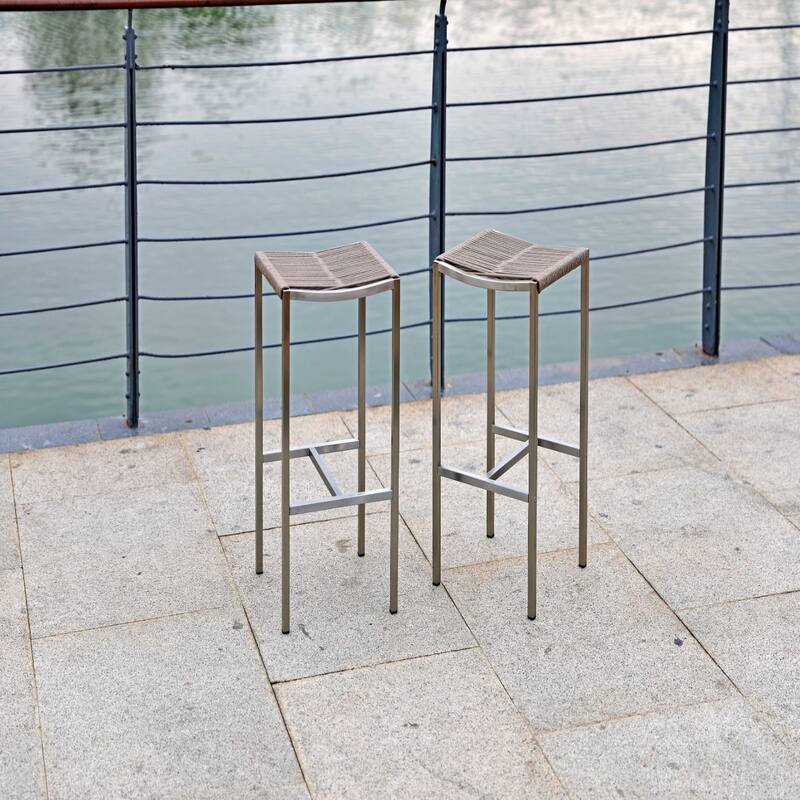Brown Iron Rectangular Backless Bar Stools Set of 4 with Silver Stainless Steel Frame - 14” x 14” x 28” (D x W x H)