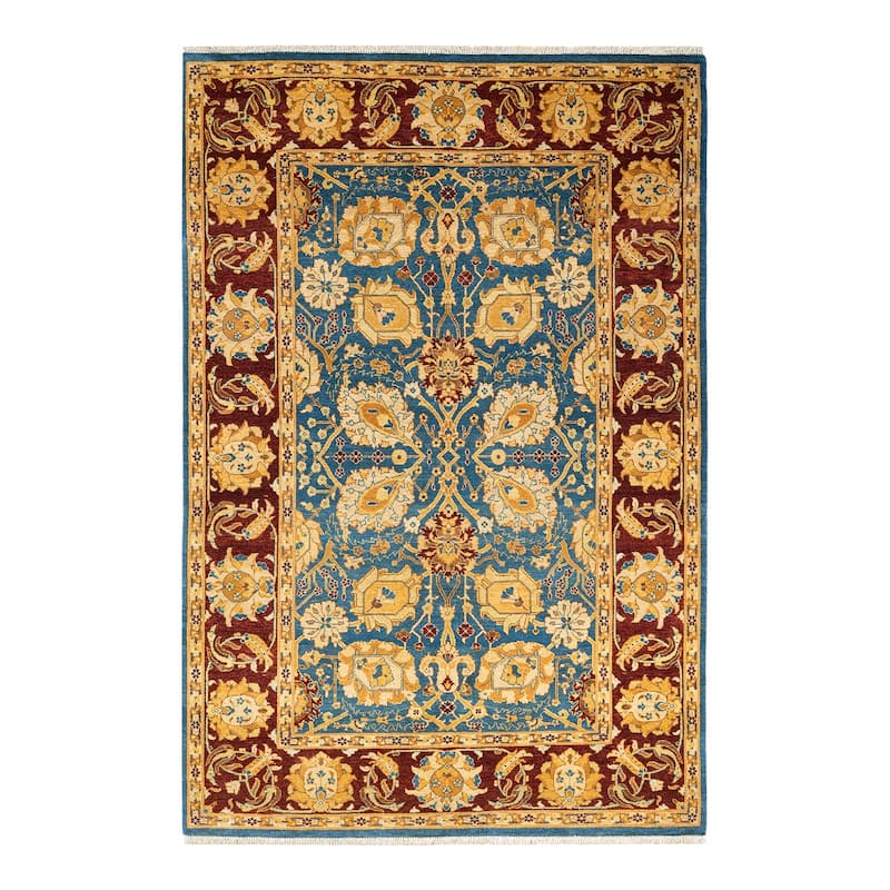 Overton One-of-a-Kind Hand-Knotted Contemporary Oriental Eclectic Blue Area Rug - 5' 1" x 7' 7"