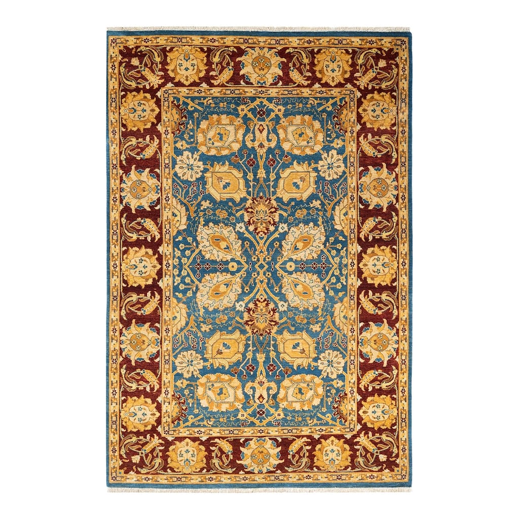 Overton One-of-a-Kind Hand-Knotted Contemporary Oriental Eclectic Blue Area Rug - 5' 1" x 7' 7"