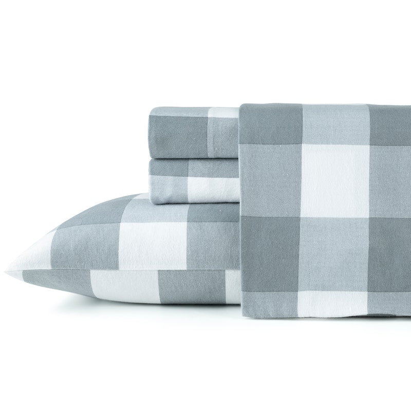 Pointehaven Printed Cotton 180 GSM Deep Pocket Oversized Brushed Flannel Sheet Set - Urban Plaid - Queen