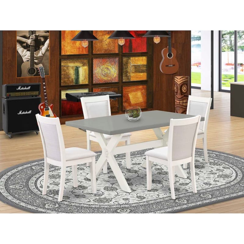 HomeStock 5-Piece Wire Brushed Linen White Finish Solid Wood Top Dining table with 4-Chairs