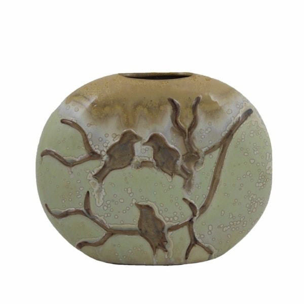 Appealing Ceramic Vase, Green And Brown