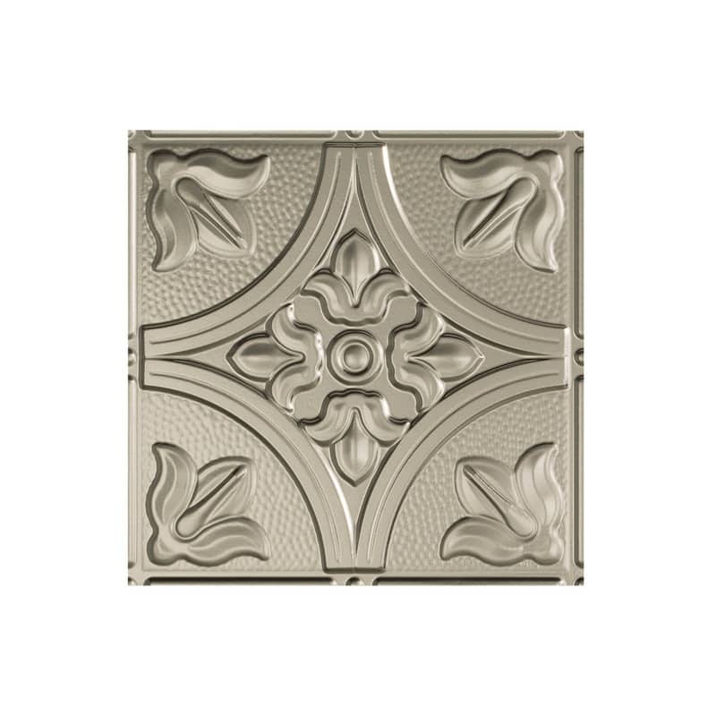 FASÄDE Traditional Style 2 Decorative Vinyl 2ft x 4ft Glue Up Ceiling Panel in Brushed Nickel (5 Pack) - 12in x 12in Sample - Brushed Nickel