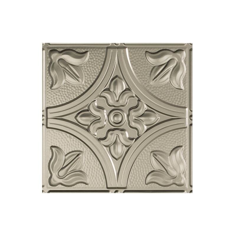 FASÄDE Traditional Style 2 Decorative Vinyl 2ft x 2ft Lay in Ceiling Panel in Brushed Nickel (5 Pack) - 12in x 12in Sample - Brushed Nickel