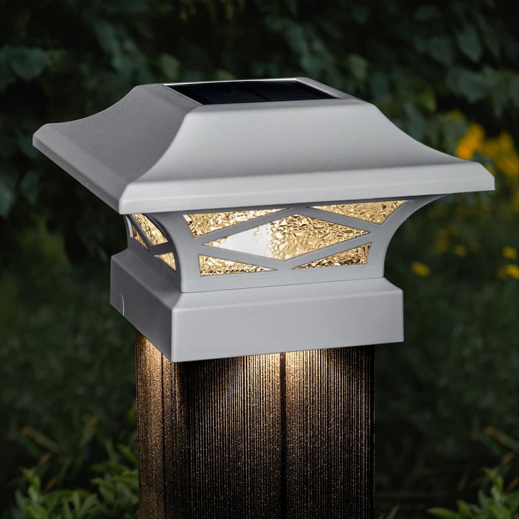 Classy Caps Kingsbridge White Dual Lighted Solar Post Cap (Set of 2)
