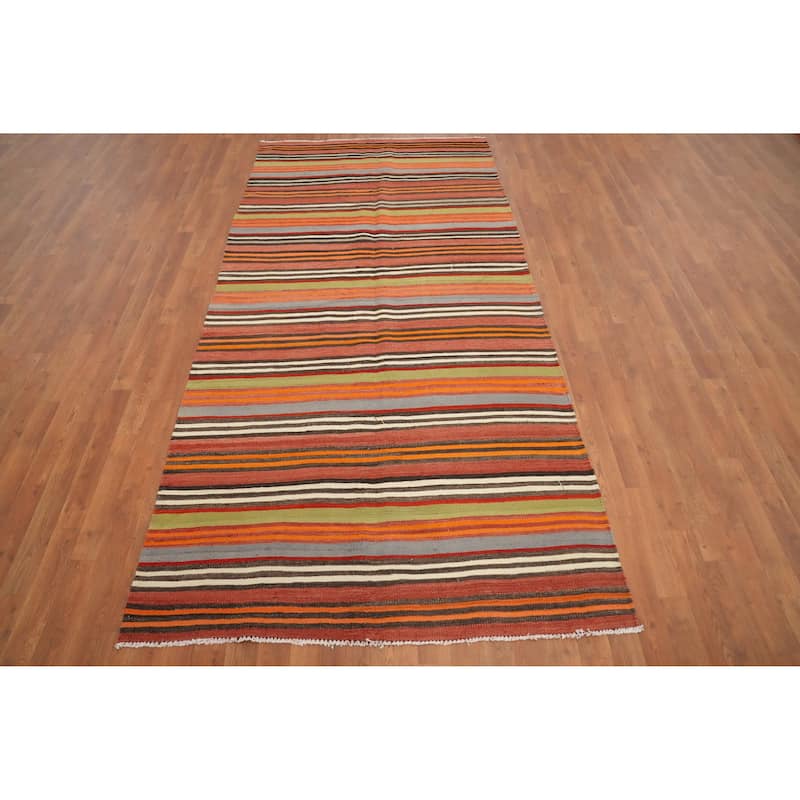 Hand Woven Oriental 100% Wool Carpet Southwestern Geometric Oranges & Rust Kilim Runner Rug - 9' 3'' X 4' 5''