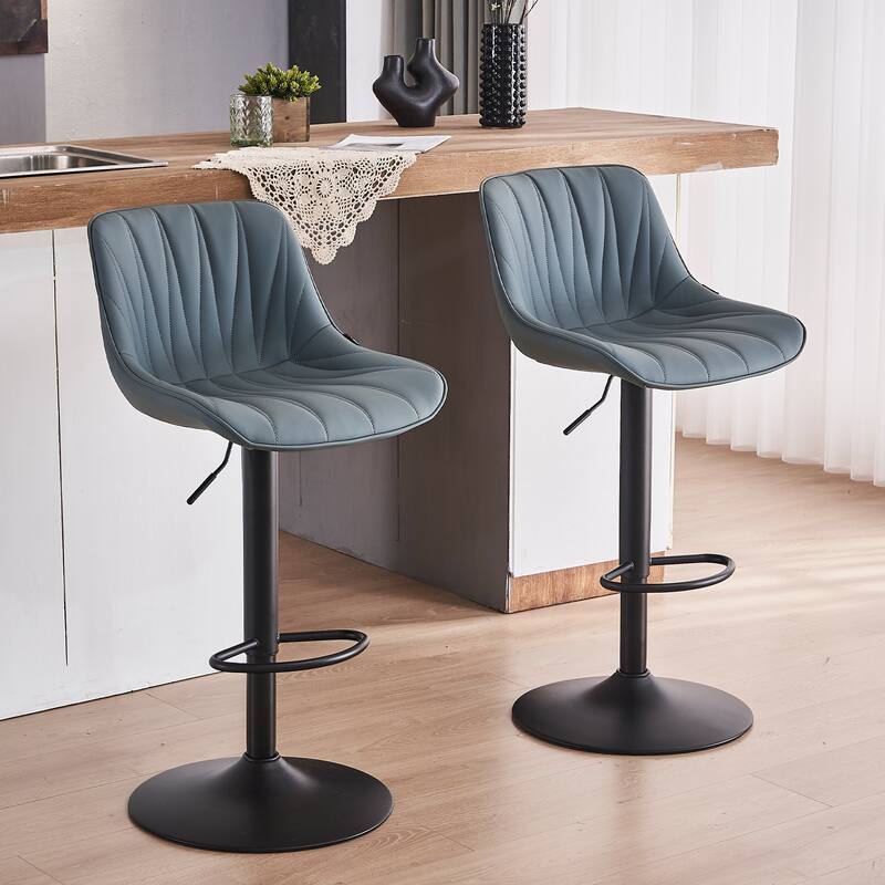 Adjustable Swivel Bar Stools Set of 2 Modern Upholstered Counter Stools - Greyish Green