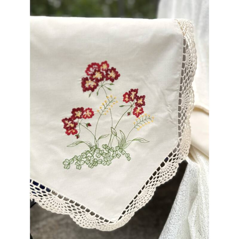 Embroidered Flowers with Beige-15X72-Table Runner-Beige