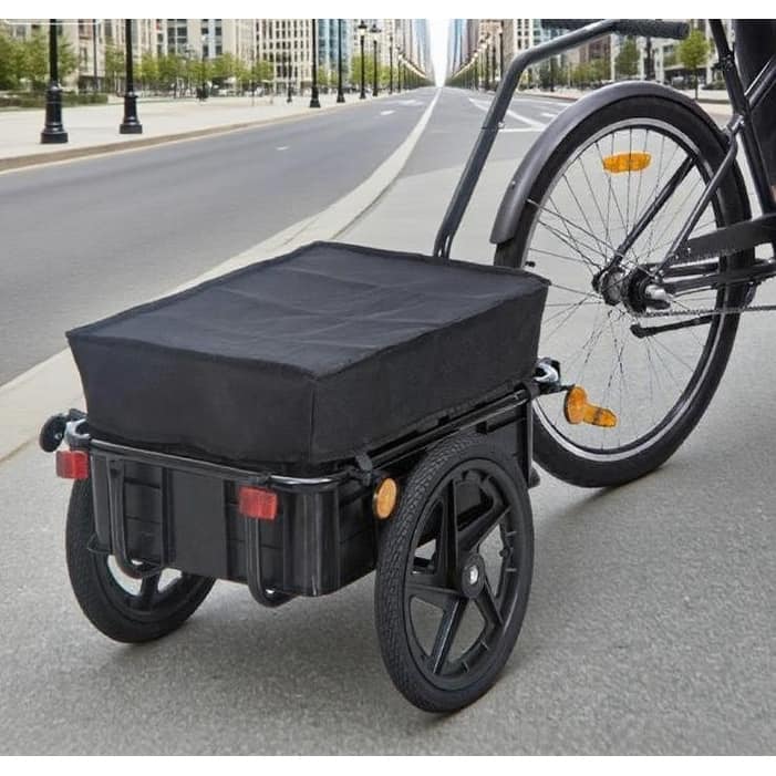 GDFStudio - Outdoor Steel Bike Wagon Bicycle Cargo Trailer with Removable Storage Box, 16" Wheels & Waterproof Cover - 56.7"