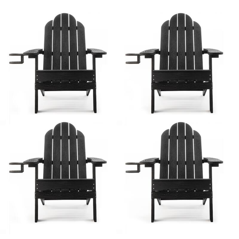 Foldable HDPS Plastic Weather Resistant Outdoor Patio Folding Adirondack Chairs With Cup Holder Set of 4 - 35"D x 30"W x 36.2"H