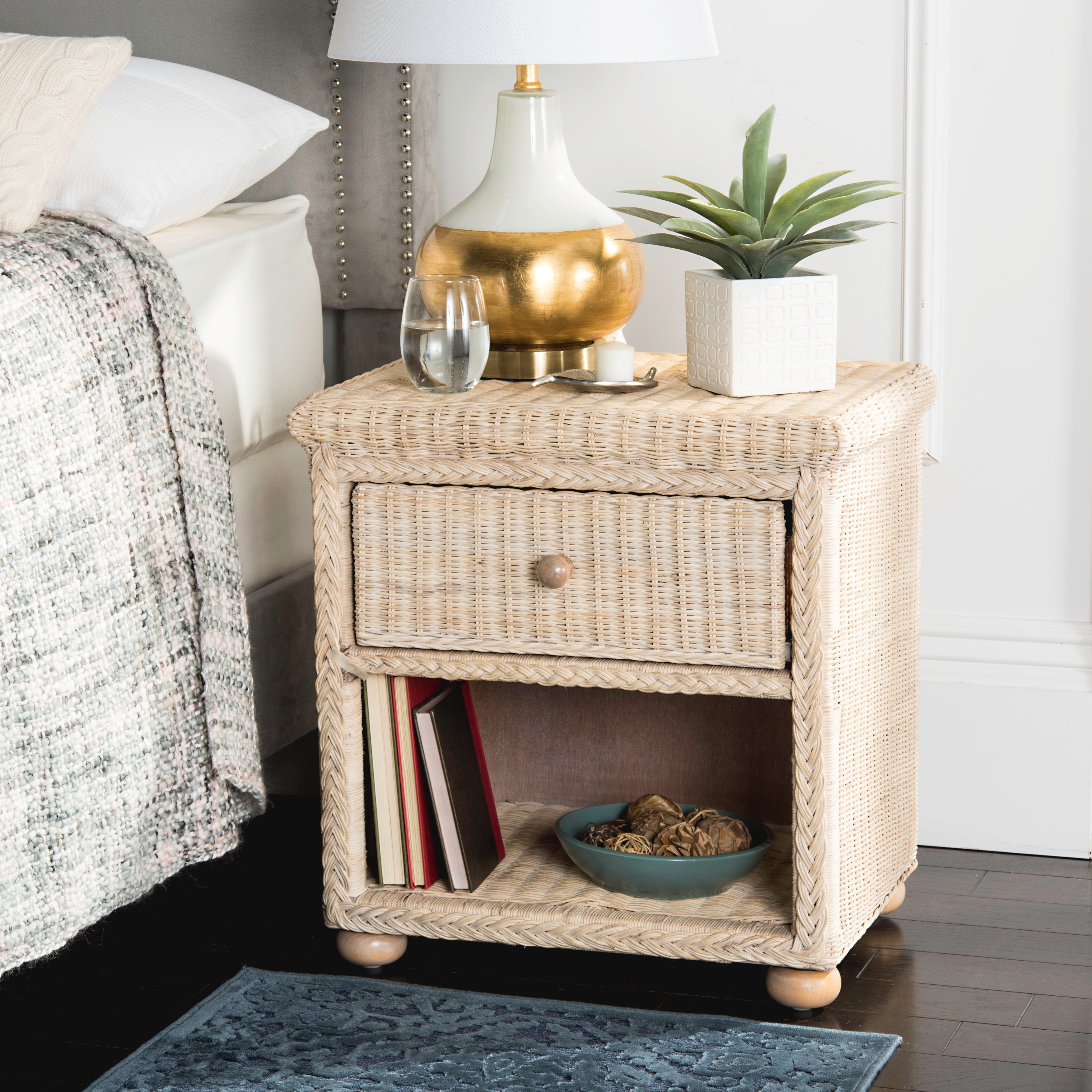 White wicker online night stand