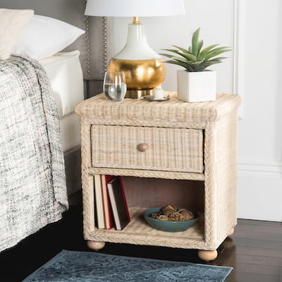 SAFAVIEH Alexie Wicker One Drawer Natural White Wash Nightstand