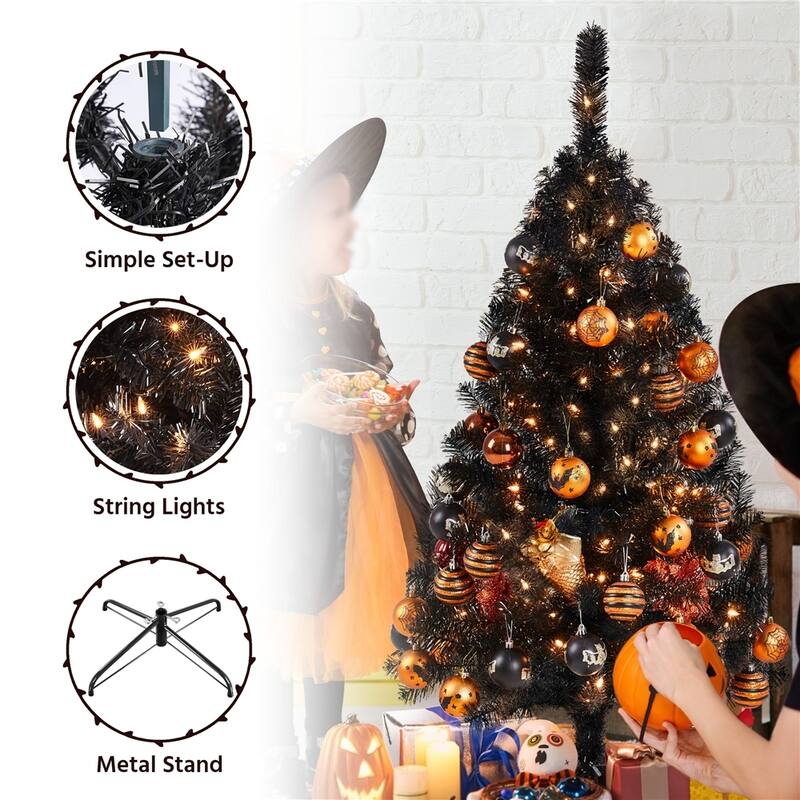Yaheetech Prelit Halloween Black Spruce Hinged Christmas Pine Tree