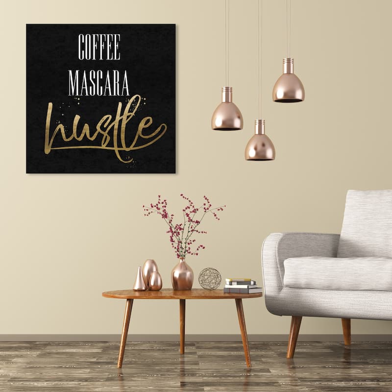 Wynwood Studio 'Coffee Mascara Hustle Velvet' Drinks and Spirits Wall Art Canvas Print Coffee - Black, Gold - 30 x 30