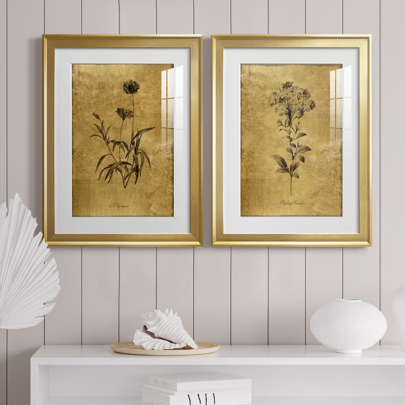 Gold Sketch Botanical I Premium Framed Print - Ready to Hang