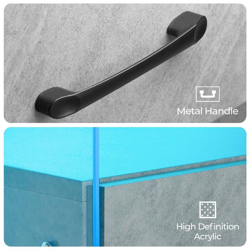 Adjustable LED Nightstand with 2 Drawers, Modern Bedside Table in Grey