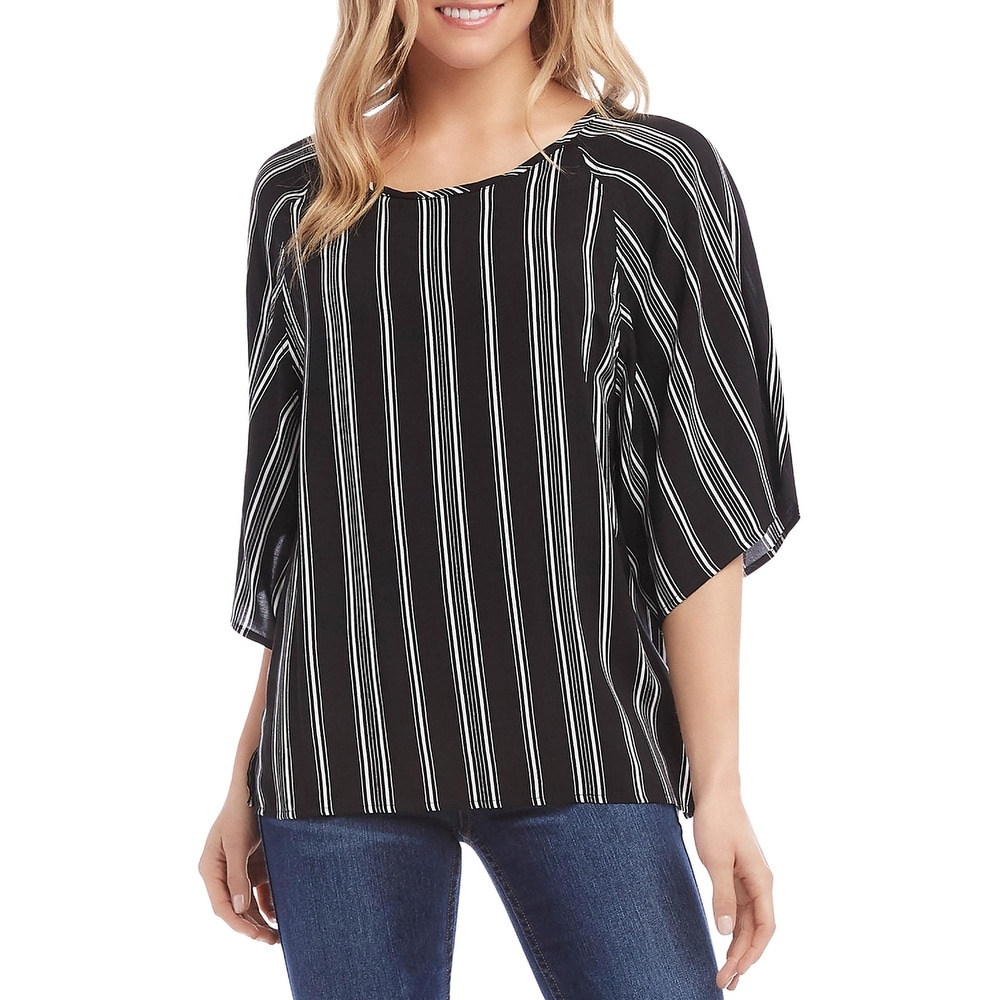 Karen Kane Womens Black Drapey Crossover Blouse Top Shirt XS BHFO 1078