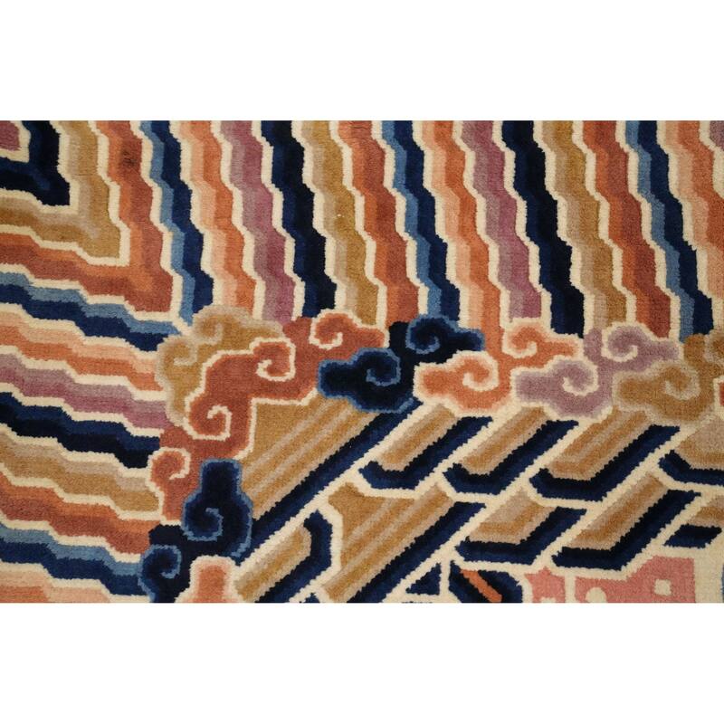 Hand Knotted Oriental 100% Wool Carpet Traditional Geometric Pink Art Deco Area Rug - 11' 1'' X 8' 0''