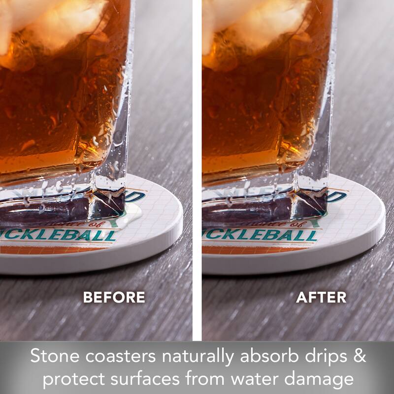 Pickleball Forecast 4 Pack Absorbent Stone Coasters with Protective Cork Backing Made in The USA Absorbent Easily Wipes Clean