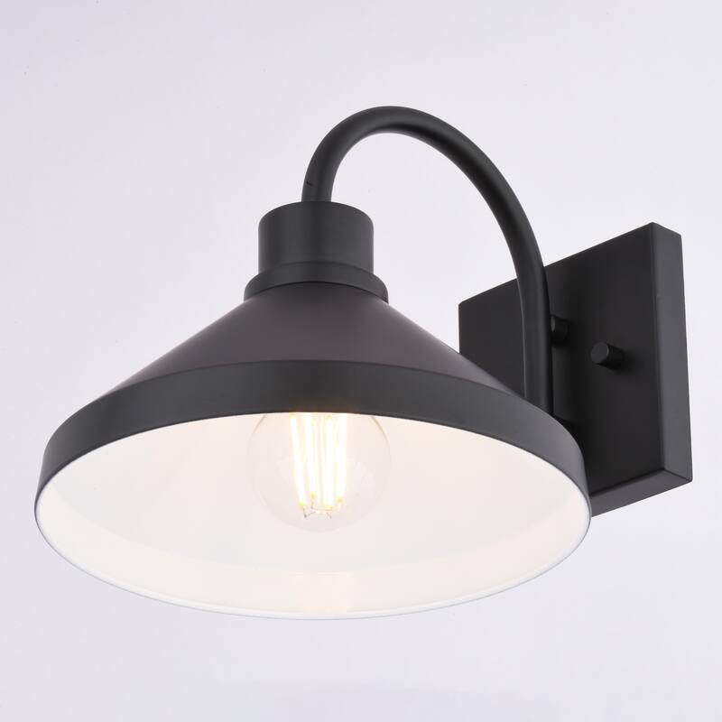 VAXCEL Highland Park Matte Black and White Outdoor Wall Sconce Light Fixture, Steel Shade with White Interior