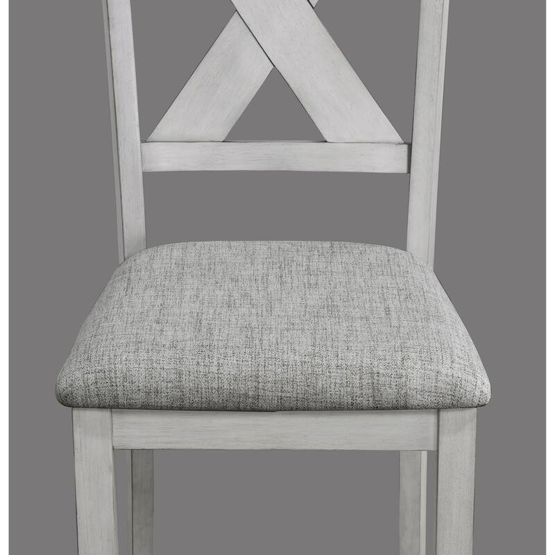 Rustic Farmhouse Transitional 5-Piece Dinette Dining Set Rectangular Table Linen Look Fabric Upholstered Chair Seat Wood