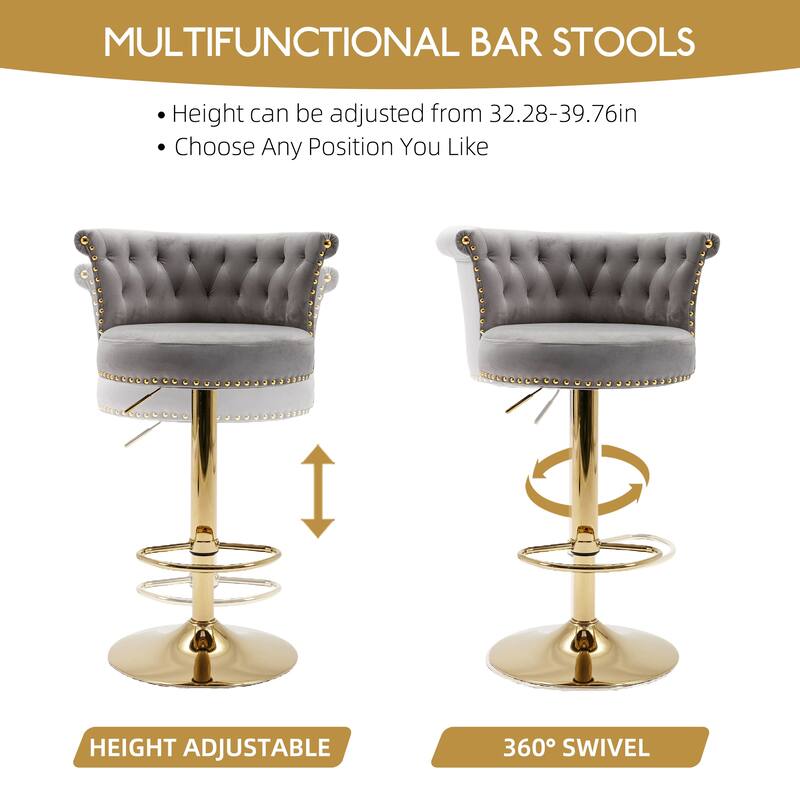 HOMEFUN Swivel Bar Stools Set of 2 Adjustable Counter Height Chairs with Footrest for Kitchen, Dining Room 2PC/SET