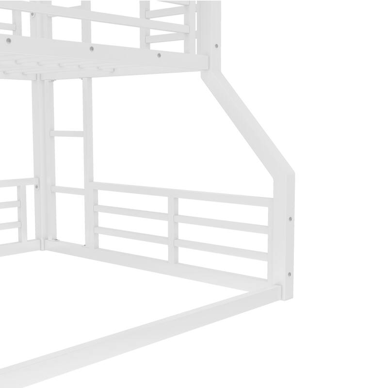 Twin over Twin over Full Bunk Bed, Metal Triple Bunk Bed with Safety Guardrails, Heavy-duty Bunk Bed with Noise-reduced Design